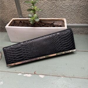 Chinese Laundry Black Snakeskin Clutch with Red Interior